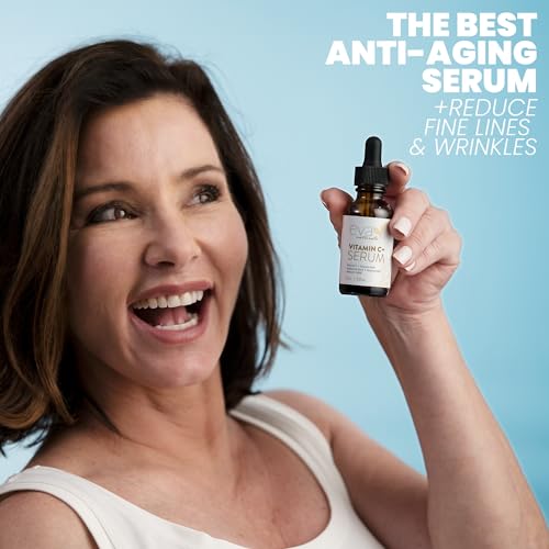 Eva Naturals Vitamin C Face Serum - Reduces Dark Spots & Wrinkles, Hydrating & Brightening - 1oz