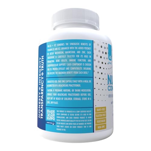 NuEthix Formulations NU-D3 + K2 - Supports Strong Bones & Energy, with Magnesium & Zinc - 60ct