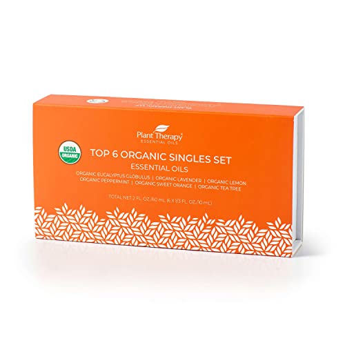 Plant Therapy Top 6 Organic Essential Oils Set - Therapeutic Blends for Wellness - 10 mL Each