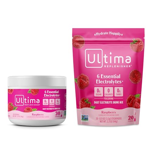 Ultima Replenisher Electrolyte Powder - 6 Key Electrolytes, Vegan & Keto - 30 Servings + 20 Sticks