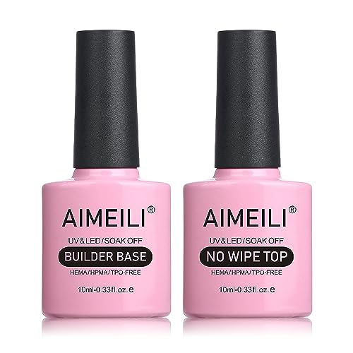 AIMEILI Nail Care Set - HEMA-Free, Vegan, Toxin-Free Builder Gel & No Wipe Top Coat - 5 in 1