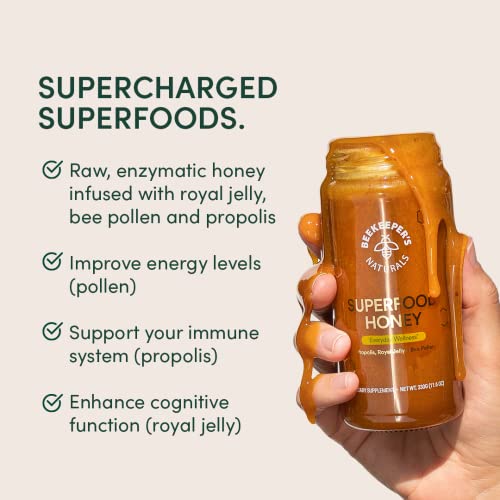 Beekeeper's Naturals Superfood Honey - Natural Energy, Immune Support, Mental Clarity - 4.4 oz