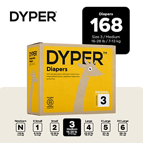 DYPER Size 3 Bamboo Baby Diapers & 96 Big Wipes - Soft, Absorbent, Safe for Sensitive Skin