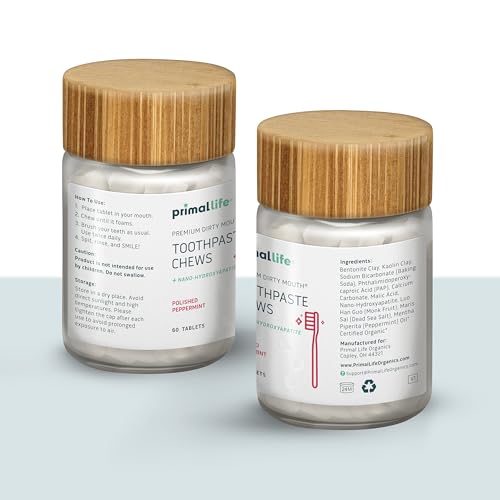 Primal Life Organics Toothpaste Chews - Remineralizing, Whitening, Vegan - Polished Peppermint Jar