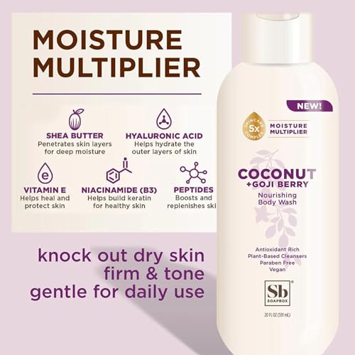 Soapbox Body Wash - Moisturizing Coconut & Goji Berry, Vegan Duo Pack - 20oz Each