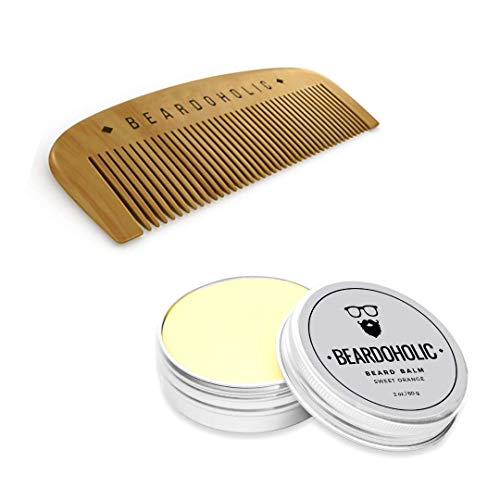 Beardoholic Beard Balm & Comb Set – Tames Stray Hairs, Hypoallergenic, Orange Scent - 2oz