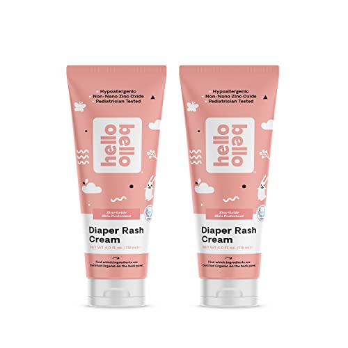 Hello Bello Diaper Rash Cream - Soothing Non-Nano Zinc Oxide, Vegan, Organic - 4 fl. oz (Pack of 2)