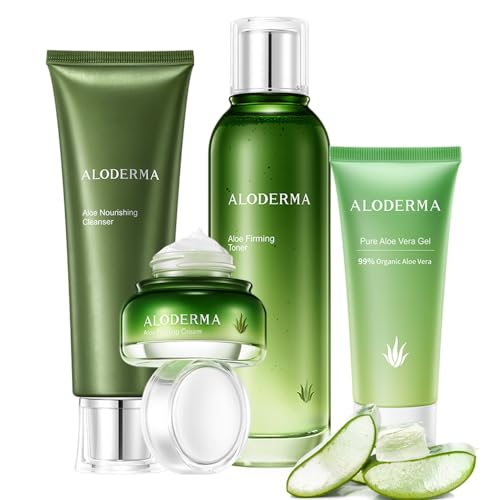 Aloderma Aloe Skin Care Set - Firming & Rejuvenating, pH Balancing Cleanser, Toner, Cream - 5 Pieces