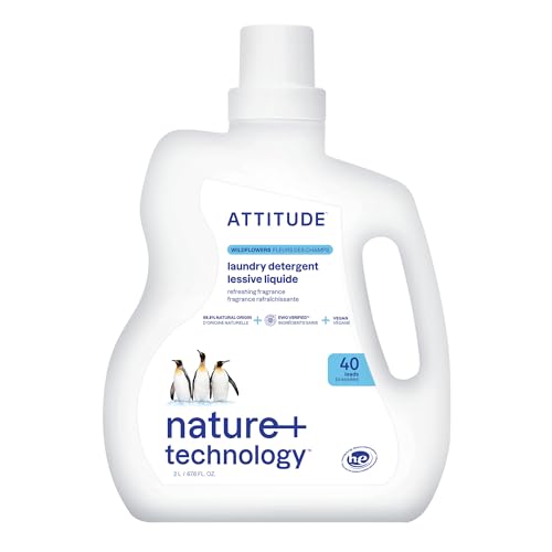 ATTITUDE Liquid Laundry Detergent - EWG Verified, Vegan, Natural Ingredients, Wildflowers - 40 Loads