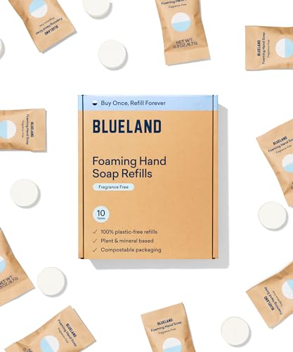 BLUELAND Foaming Hand Soap Tablets - Plant-Based, Fragrance Free, 10 Tablets - 90 Fl oz Total