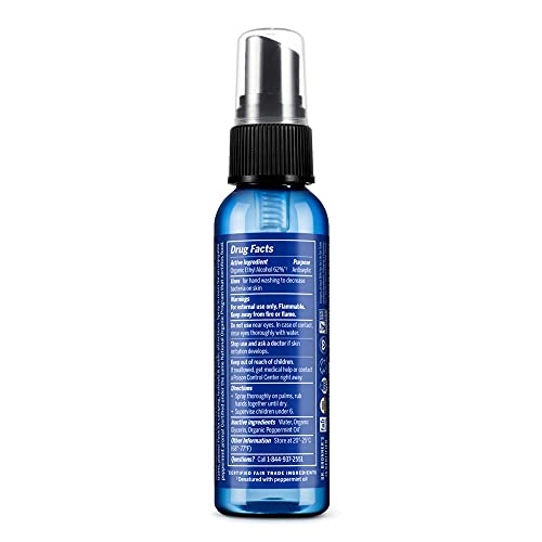 Dr. Bronner's Hand Sanitizer Spray - USDA Organic, Moisturizing & Effective, Peppermint - 2oz 2-Pack