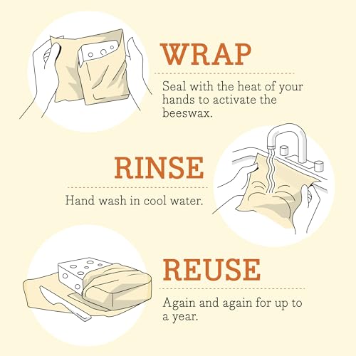 Bee's Wrap Reusable Vegan Food Wraps - Organic Cotton, Natural Seal, Assorted Sizes (3 Pack)