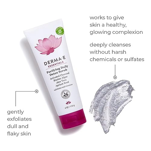 DERMA E Purifying Facial Detox Scrub - Cleanses, Detoxifies with Charcoal & Seaweed - 4oz