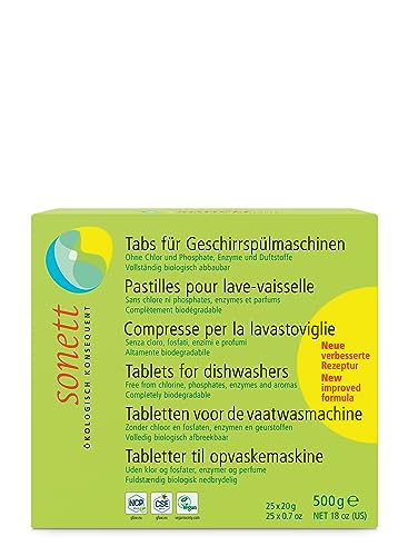 Sonett Dishwasher Detergent Tablets - Deep Clean, 100% Biodegradable, Vegan - 25 Count
