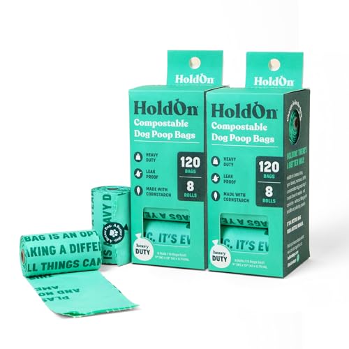 HoldOn Pet Waste Bags - 100% Compostable, Leak-Proof & Extra Thick - 2 Pack, 9x13 inches