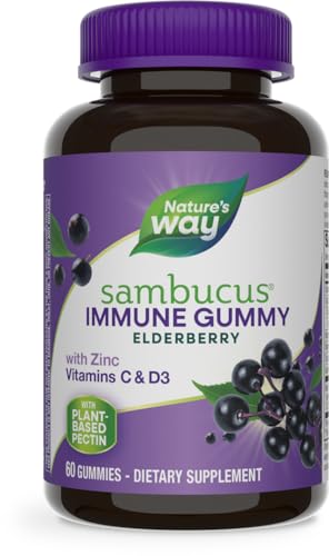 Nature's Way Sambucus Elderberry Gummies - Immune Support with Vitamin C, D3, Zinc - 60 Count