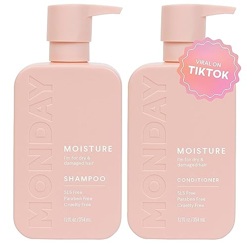 MONDAY HAIRCARE Moisture Shampoo & Conditioner Set - Hydrates Dry Hair, 100% Recyclable - 12oz x2