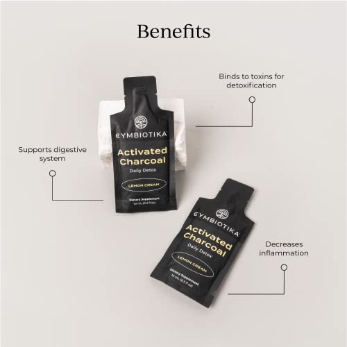 CYMBIOTIKA Activated Charcoal Liquid Supplement - Gut Health & Detox Support, Vegan - 26 Pouches