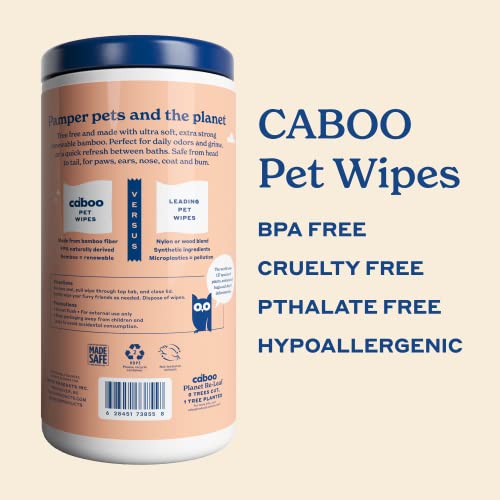 Caboo Pet Wipes - Deodorizing & Hypoallergenic, Aloe Vera & Vitamin E - 140 Jumbo Wipes