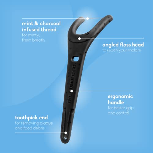 The Humble Co. Floss Picks - Plant-Based, Grip Handle for Dental Hygiene, 200 Count - Charcoal