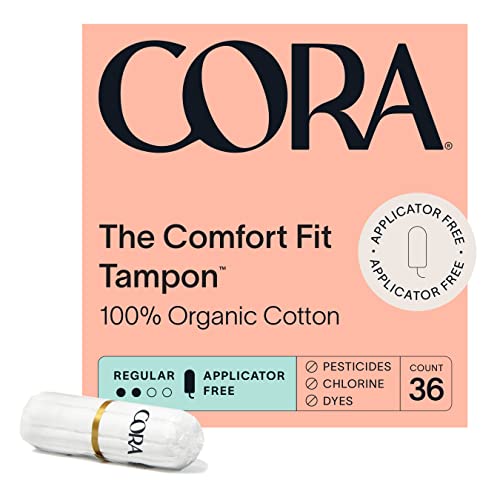 Cora Organic Cotton Non-Applicator Tampons - Ultra-Absorbent, Hypoallergenic, 36 Count