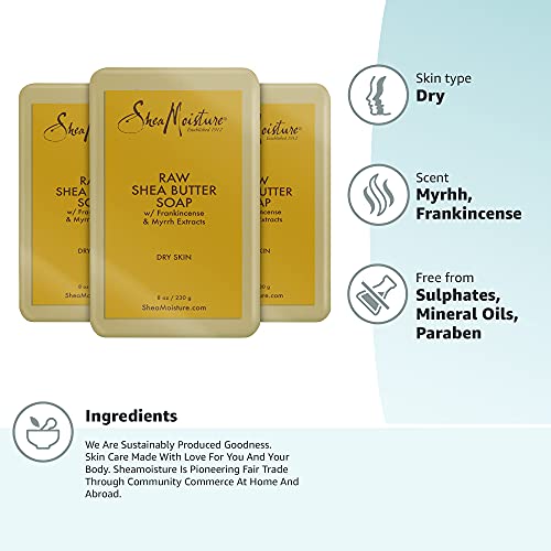 SheaMoisture Raw Shea Butter Bar Soap - Hydrates Dry Skin, Paraben Free, 8oz (Pack of 3)