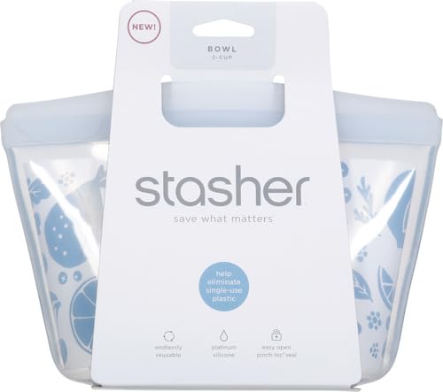Stasher Reusable Silicone Storage Bag - Leak-Free, Microwave & Dishwasher Safe - 2 Cup Clear Bowl