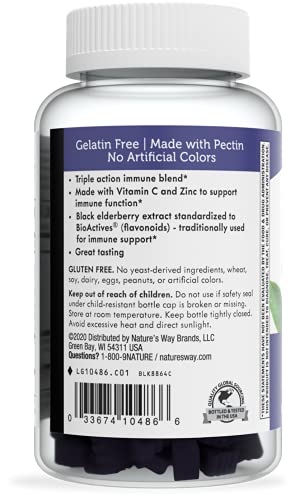 Nature's Way Sambucus Elderberry Gummies - Immune Support with Vitamin C, D3, Zinc - 60 Count