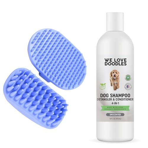 We Love Doodles Dog Shampoo & Bath Brush - Organic, Soothing Massage, Made in USA - 16oz