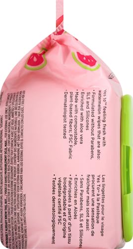 Yes To Facial Cleansing Wipes - Hydrating Makeup Remover with Watermelon & Aloe Vera - 1 Pack