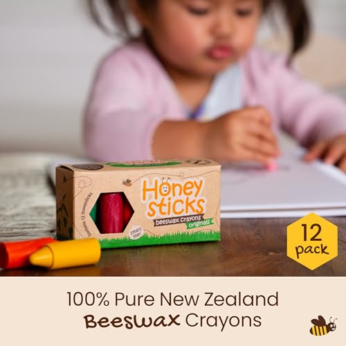 Honeysticks Beeswax Crayons - Non-Toxic, Safe for Babies, Handmade in New Zealand - 12 Colors