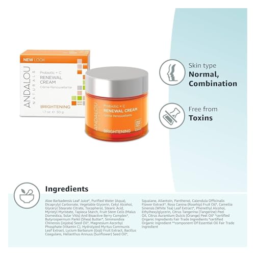 Andalou Naturals Probiotic + C Renewal Cream - Brightens & Balances Skin Health - 1.7oz