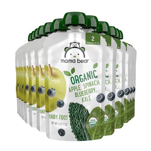 Mama Bear Organic Baby Food - USDA Organic, Non-GMO, Gluten-Free, 4oz Pouches (12 Pack)