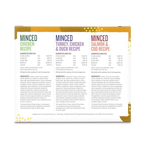 The Honest Kitchen Minced Wet Cat Food - High Protein, Grain-Free, Human Grade - 2.8oz Pack of 8