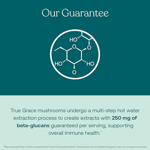 True Grace Mushroom Supplement - Energy & Endurance Support, Organic Ingredients - 60 Capsules