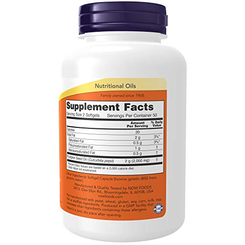 Now Pumpkin Seed Oil 1000 mg - Supports Prostate Health, Non-GMO - 100 Softgels