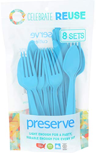 Preserve On the Go Cutlery Set - BPA-Free, 100% Recycled Plastic, Dishwasher Safe - 24 CT Aqua