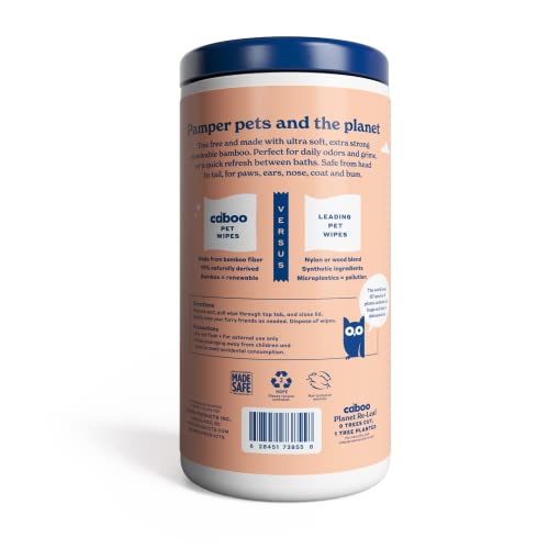 Caboo Pet Wipes - Deodorizing & Hypoallergenic, Aloe Vera & Vitamin E - 140 Jumbo Wipes