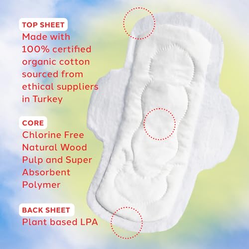 August Organic Menstrual Pads - Super Absorbent, Hypoallergenic, Compostable Wrappers - 32 Pads