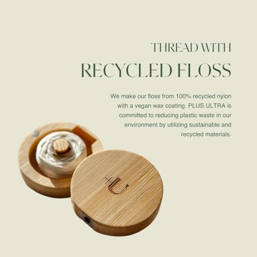 New Plus Ultra Dental Floss - Mint Flavor, 100% Recycled Nylon, Refillable Bamboo Case - 32 Yards