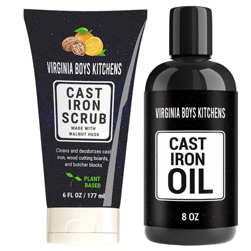 Virginia Boys Kitchens Cast Iron Oil & Scrub - Plant-Based Coconut Oil, Safe for Cooking - 16oz