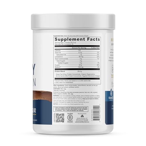 Ancient Nutrition Whey Protein Powder - 23g Protein, Easy Digest A2/A2 Milk, 20 Servings