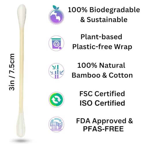 BOONBOO Dental Floss - Smooth Cleaning, Refillable Glass Holder, Bamboo Fiber - 600ct Cotton Swabs