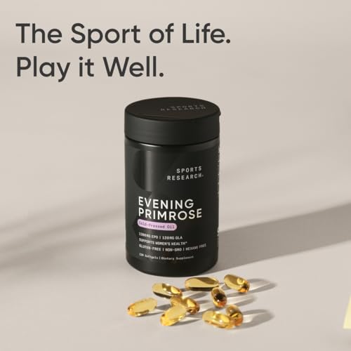 Sports Research Evening Primrose Softgels - Women's Health & Skin Support, 1300mg, 120 Count