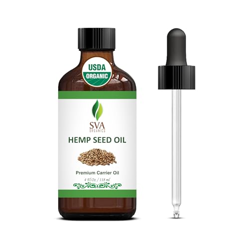SVA Organics Hemp Seed Oil - Nourishing Carrier Oil for Skin & Hair Care, 4oz with Dropper
