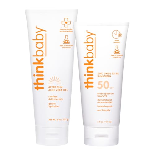 Thinkbaby Sunscreen & After Sun Bundle - SPF 50+ Baby Protection, Soothing Aloe Relief - 6oz & 8oz