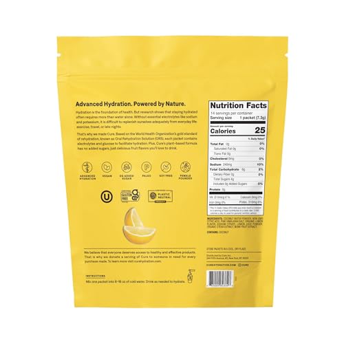 Cure Hydration Electrolyte Drink Mix - Dehydration Relief with Coconut Water, Vegan - 14 Packets