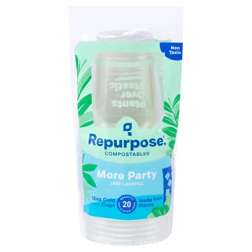 Repurpose Compostables Clear Cold Cups - 100% Compostable, BPA-Free, 12oz, 20 Count