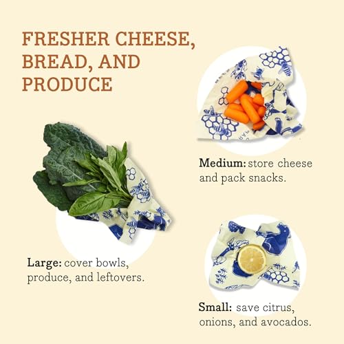 Bee's Wrap Reusable Food Wraps Bundle - Natural, Versatile, Organic Cotton, Assorted Sizes