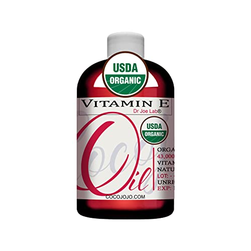 Dr Joe Lab Organic Vitamin E Oil - Hydrating for Skin, Hair & Nails, USDA Certified - 8 oz